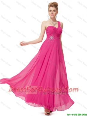 Modern Empire One Shoulder Prom Dresses with Beading