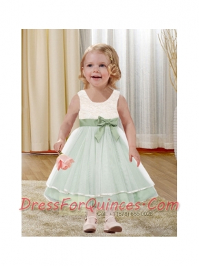 2014 Simple A-Line Scoop Bowknot Flower Girl Dress with Bowknot