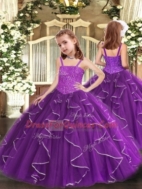 Purple Straps Lace Up Beading and Ruffles Little Girls Pageant Dress Wholesale Sleeveless