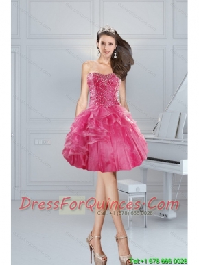 2015 Gorgeous Pink Sweetheart Junior Dresses with Beading and Ruffles