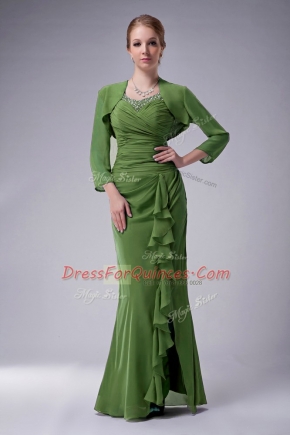 Shining Beading Prom Evening Gown Green Zipper Sleeveless Floor Length