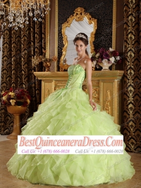 Yellow Green Ball Gown Strapless Floor-length Taffeta and Organza Embroidery with Beading Quinceanera Dress