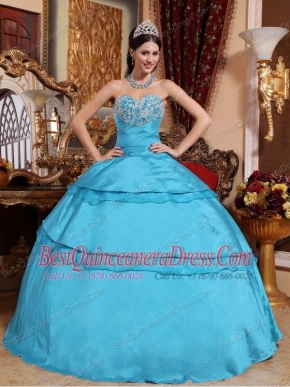Aqua Blue Ball Gown Sweetheart Floor-length Taffeta Appliques Quinceanera Dress