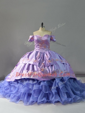 Hot Selling Lavender Sleeveless Chapel Train Embroidery and Ruffles 15 Quinceanera Dress
