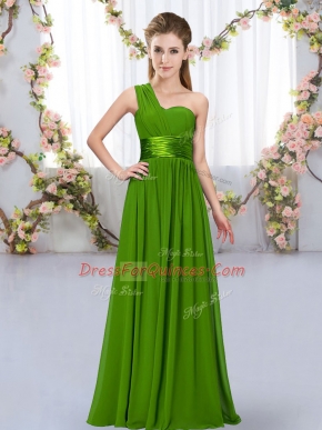Green One Shoulder Neckline Belt Quinceanera Court of Honor Dress Sleeveless Lace Up