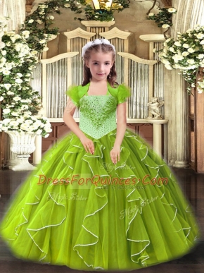 Yellow Green Ball Gowns Straps Sleeveless Organza Floor Length Lace Up Beading and Ruffles Little Girls Pageant Dress Wholesale