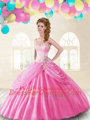 Discount Sweetheart Beading and Pick-ups Quinceanera Dresses in Rose Pink