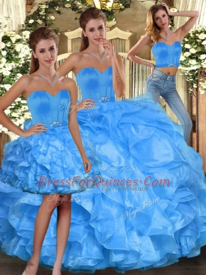 Perfect Floor Length Ball Gowns Sleeveless Baby Blue 15th Birthday Dress Lace Up