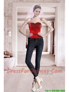 2015 Best Seller Red Sweetheart Corset with Embroidery