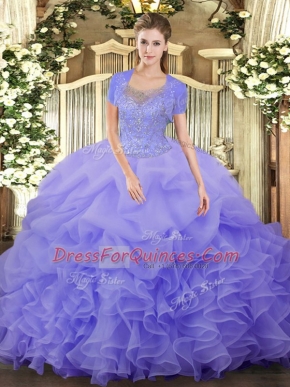 Eye-catching Floor Length Lavender Sweet 16 Dress Scoop Sleeveless Clasp Handle