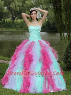 Quinceanera Dress Colorful Sweetheart Graduation With Beaded Decorate Ruffle Layers