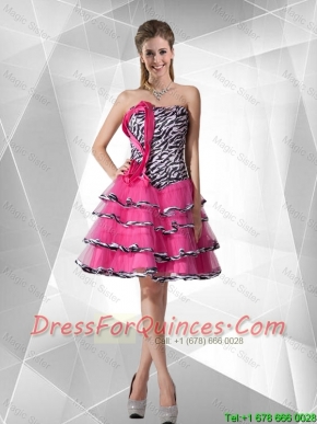 2016 Discount A Line Strapless Zebra Dama Dresses with Ruffled Layers