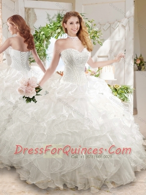 Discount Ball Gown Sweetheart White Quinceanera Dress with Beading and Ruffled