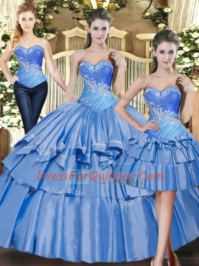 Custom Made Baby Blue Sweetheart Neckline Beading and Ruffled Layers Quinceanera Gowns Sleeveless Lace Up