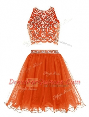 Extravagant Scoop Beading Dress for Prom Orange Backless Sleeveless Mini Length