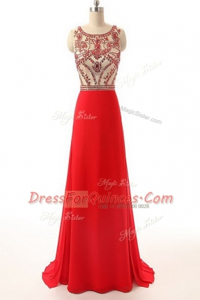 Captivating Empire Sleeveless Red Brush Train Side Zipper