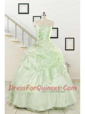 2015 Cheap Beading Strapless Yellow Green Quinceanera Gowns