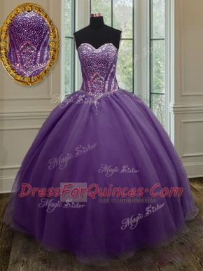 Glorious Floor Length Ball Gowns Sleeveless Purple Vestidos de Quinceanera Lace Up