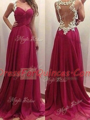 Colorful Burgundy A-line Sweetheart Sleeveless Chiffon Floor Length Zipper Appliques Prom Dresses