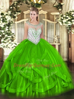Beading and Ruffles Ball Gown Prom Dress Zipper Sleeveless Floor Length
