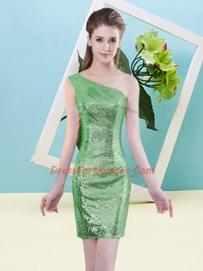 Gorgeous Green Zipper One Shoulder Sequins Prom Gown Sequined Sleeveless