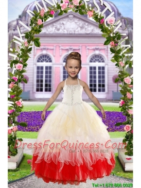 Newest Beading White and Red Little Girl Dress for 2015