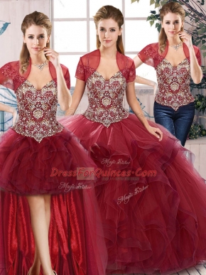 Tulle Sleeveless Floor Length Ball Gown Prom Dress and Beading and Ruffles