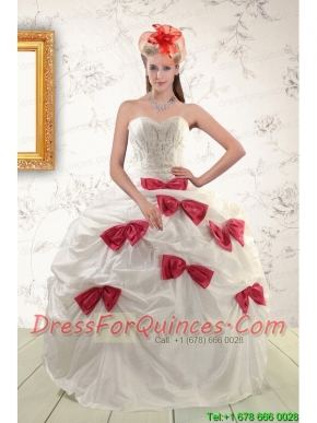 Cheap White Quinceanera Dresses with Beading and Bowknots For 2015