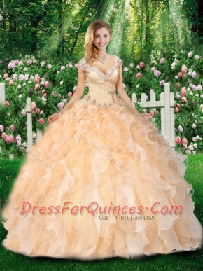 Pretty Straps Quinceanera Gowns with Beading and Ruffles