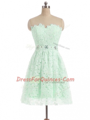 Mini Length Zipper Evening Dress Apple Green for Prom and Party and Sweet 16 with Beading and Lace