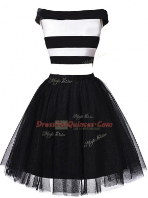 Sleeveless Mini Length Ruching Zipper Prom Gown with White And Black