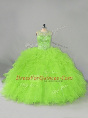 Nice Ball Gowns Scoop Sleeveless Tulle Lace Up Beading and Ruffles Sweet 16 Quinceanera Dress