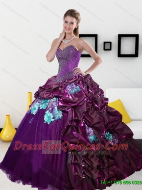 Best 2015 Luxurious Sweetheart Quinceanera Dresses with Pick Ups and Appliques