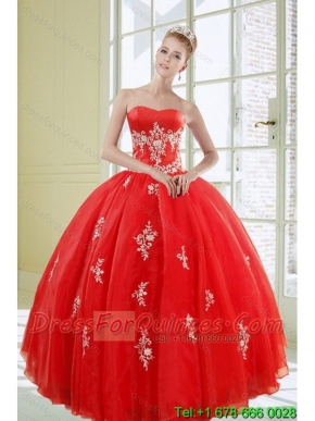 2015 Perfect Red Quinceanera Dresses with Appliques
