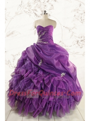 Romantic Purple Ball Gown 2015 Quinceanera Dress with Appliques and Ruffles