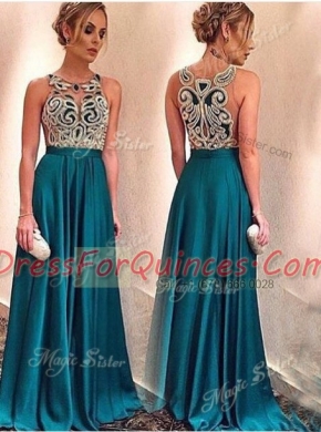 New Style Scoop Teal Sleeveless Satin Zipper for Prom and Party
