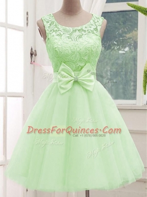 Fashion Yellow Green Lace Up Scoop Lace and Bowknot Damas Dress Tulle Sleeveless