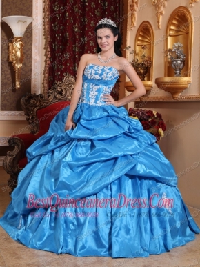 Baby Blue Ball Gown Strapless Floor-length Taffeta Appliques Quinceanera Dress