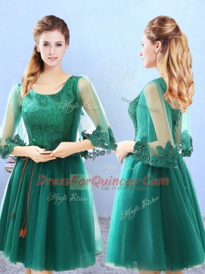 Knee Length Green Damas Dress Scoop 3 4 Length Sleeve Lace Up
