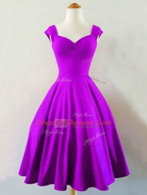 Sumptuous A-line Court Dresses for Sweet 16 Eggplant Purple Straps Taffeta Sleeveless Knee Length Lace Up