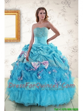 2015 Cheap Aqua Blue Appliques Quinceanera Dresses with Appliques