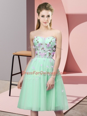 Apple Green Empire Tulle Sweetheart Sleeveless Appliques Knee Length Lace Up Damas Dress