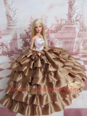 Elegant Ball Gown Ruffles Layers Brown Barbie Doll Dress