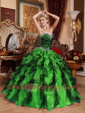 Ball Gown Green and Black Sweetheart Pretty Quinceanera Dresses with Beading and Ruffles