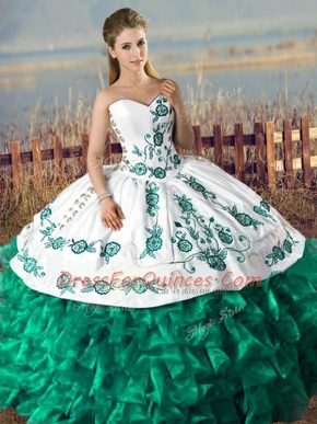 Ball Gowns Quinceanera Dresses Green Sweetheart Organza Sleeveless Floor Length Lace Up