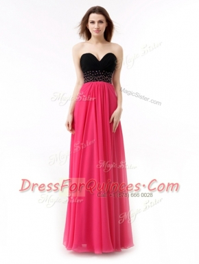 Pink And Black Lace Up Sweetheart Beading and Ruffles Dress for Prom Chiffon Sleeveless