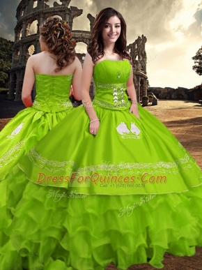 Low Price Sleeveless Zipper Floor Length Embroidery and Ruffled Layers 15 Quinceanera Dress