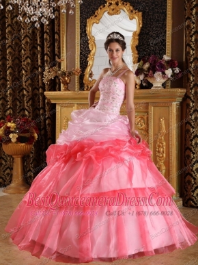 Romantic Ball Gown One Shoulder Floor-length Organza Appliques with Beading Quinceanera Dress