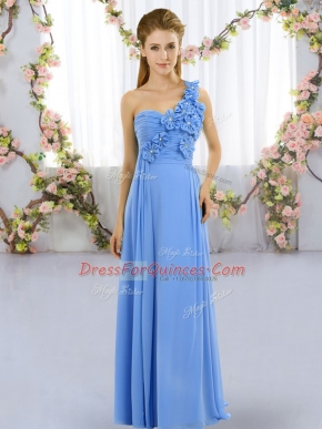 Extravagant Blue One Shoulder Neckline Hand Made Flower Court Dresses for Sweet 16 Sleeveless Lace Up