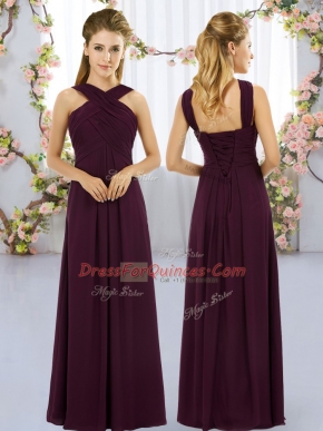 Burgundy Sleeveless Chiffon Lace Up Dama Dress for Wedding Party